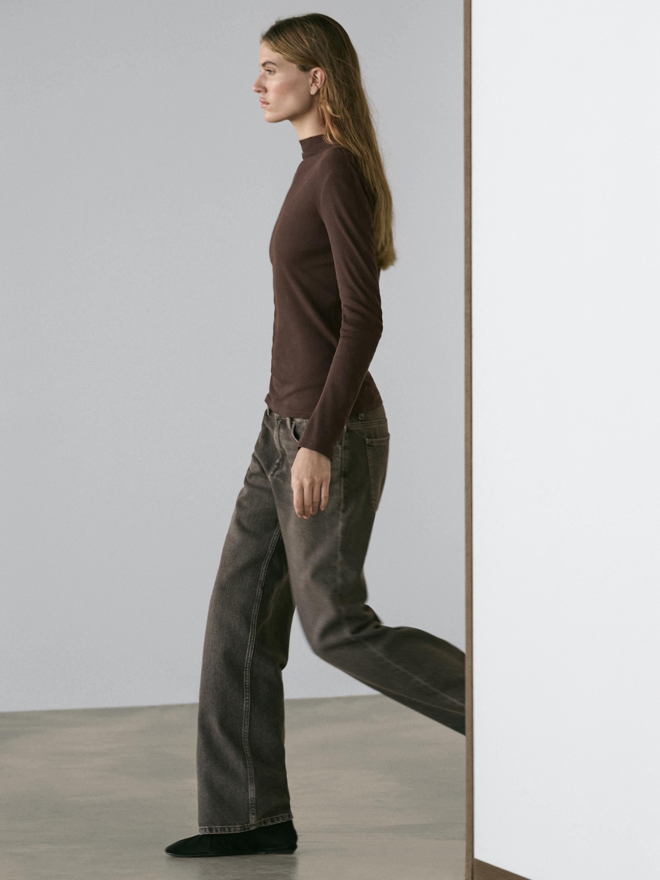 Ribbed long sleeve cotton T-shirt
